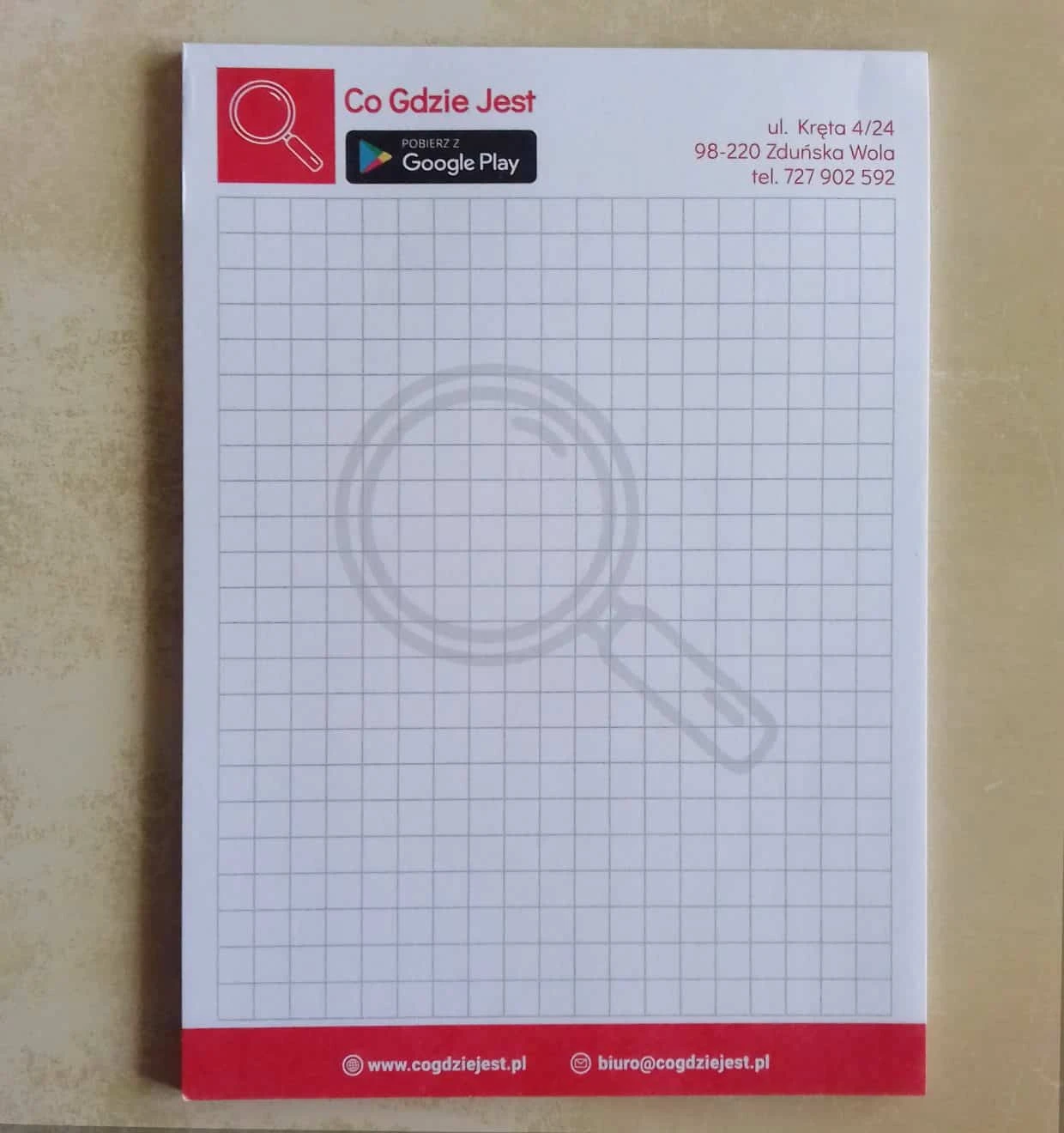 bloczki z nadrukiem dla aplikacji "Gdzie Co Jest"