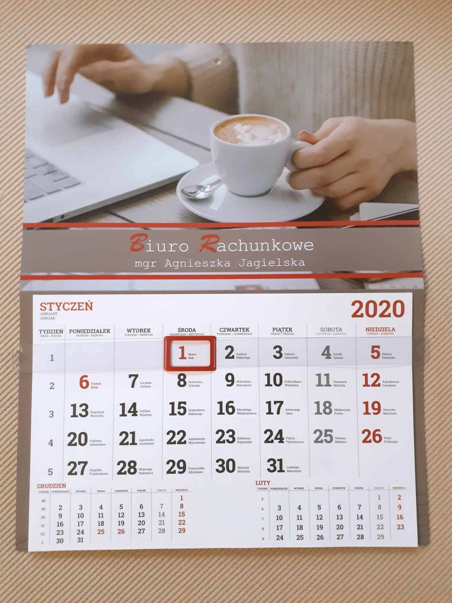 kalendarze jednodzielne z nadrukiem dla Biura Rachunkowego Agnieszka Jagielska
