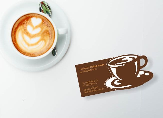wizytówki indywidualny kształt - przykład dla kawiarni