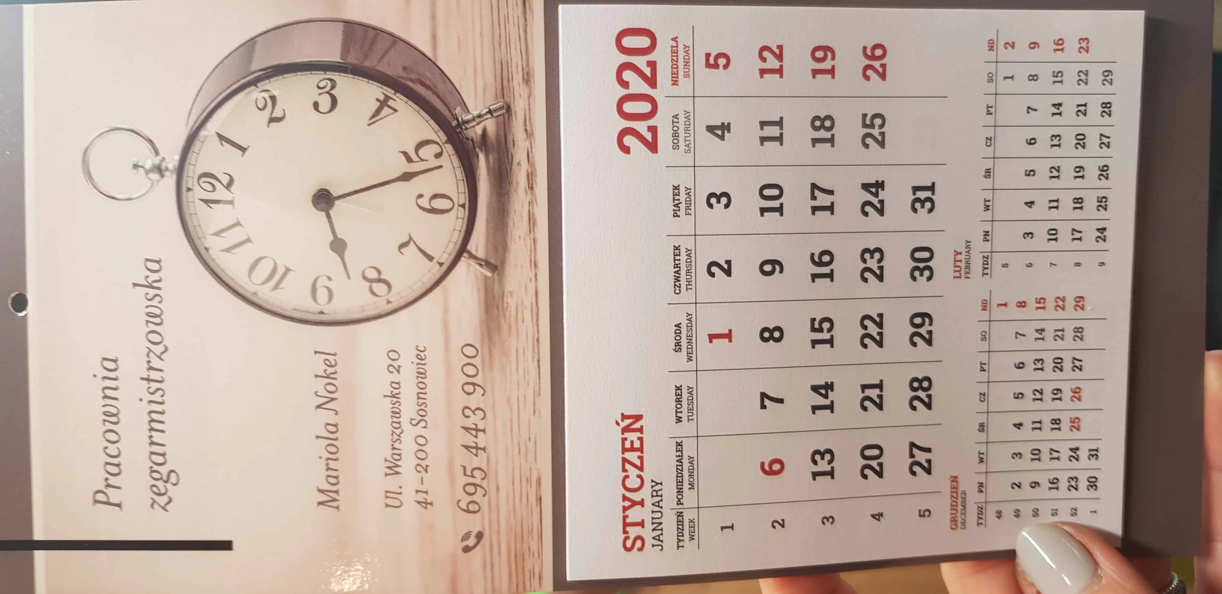 kalendarze z nadrukiem dla pracowni zegrmistrzowskiej