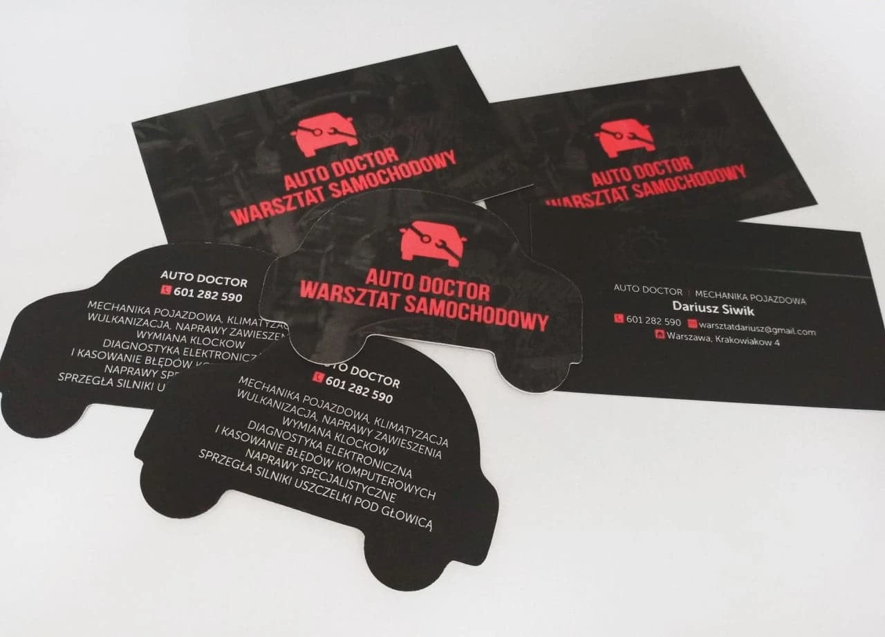 wizytówki wycinane z logo Auto Doctor