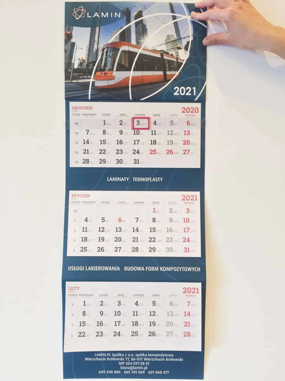 kalendarze trójdzielne z nadrukiem firmy Lamin