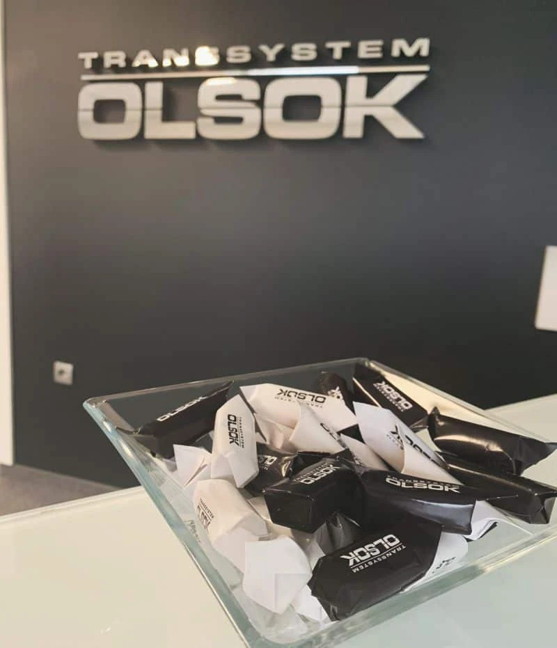cukierki z logo firmowym Transsystem Olsok