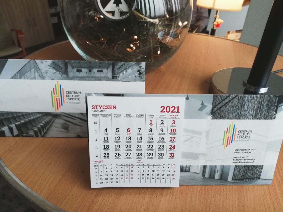 kalendarze biurkowe z logo Centrum Kultury i Sportu