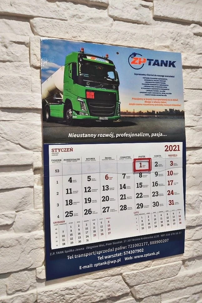 Kalendarze jednodzielne z logo zPTANK