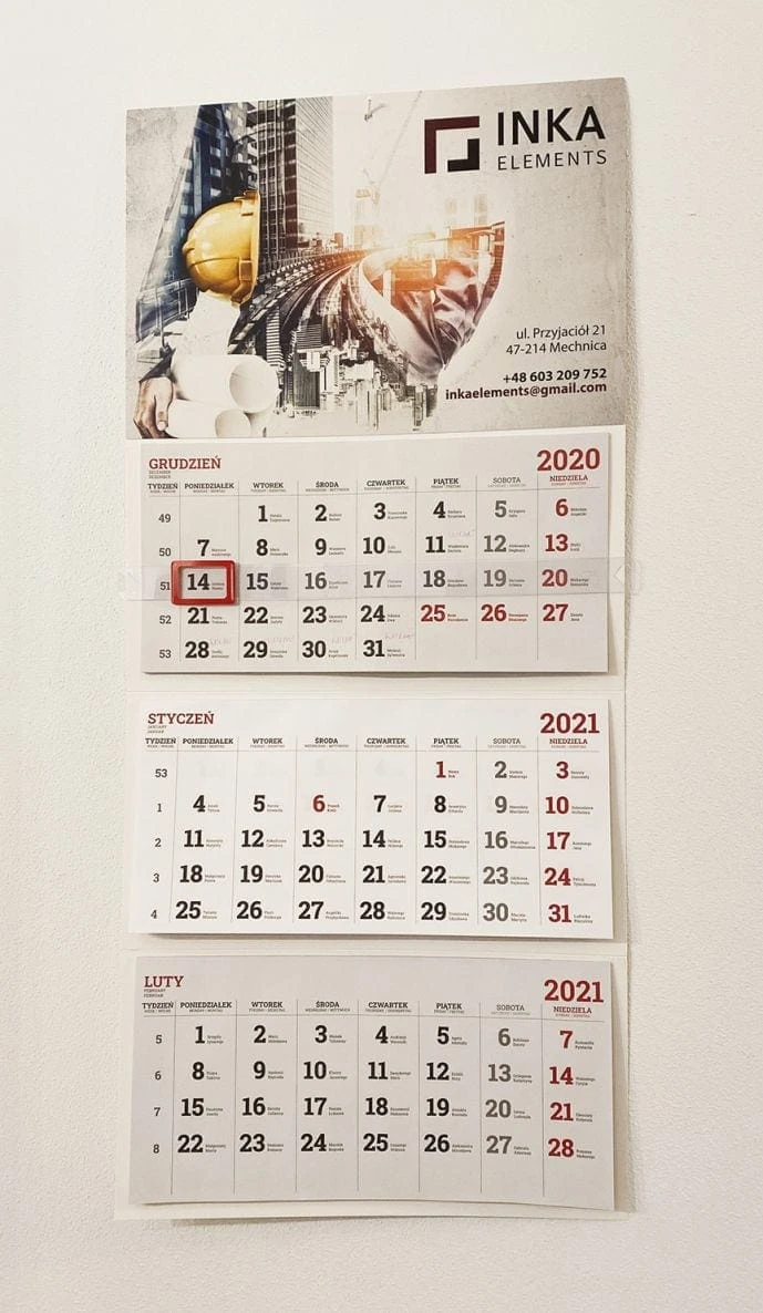 kalendarze trójdzielne z logo Inka Elements