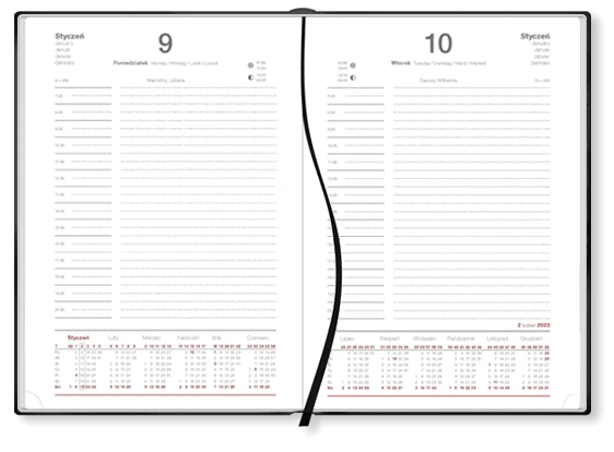 środek kalendarza książkowego All Black