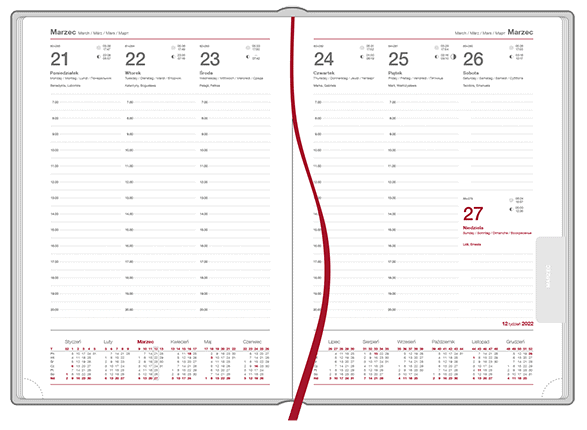 kalendarium tygodniowe w kalendarzu książkowym A4