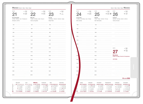 kalendarium tygodniowe w kalendarzu książkowym A4