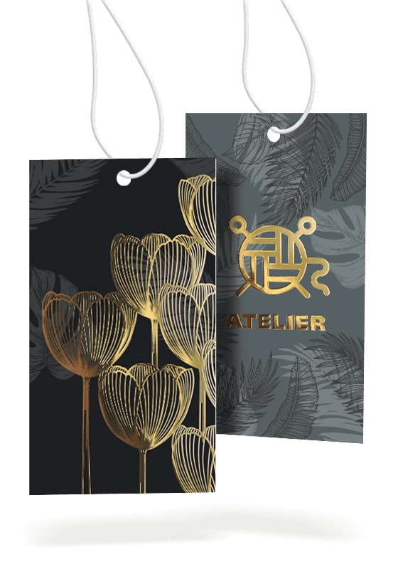 Zawieszki odzieżowe Gold z nadrukiem