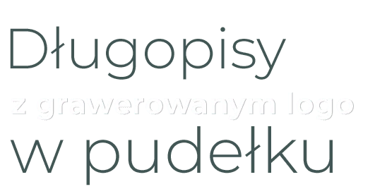 napis: Długopisy z grawerowanym logo w pudełku