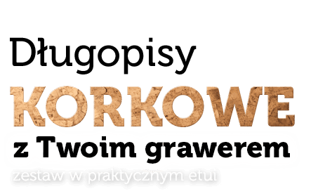 napis: Długopisy KORKOWE z Twoim nadrukiem zestaw w praktycznym etui