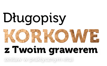 napis: Długopisy KORKOWE z Twoim nadrukiem zestaw w praktycznym etui