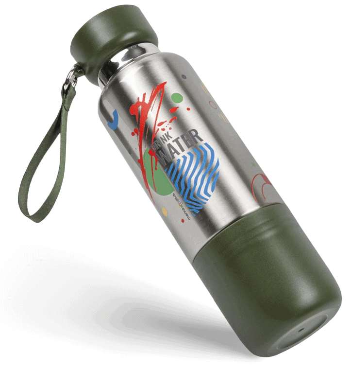 butelka stalowa z kubkiem z Twoim nadrukiem