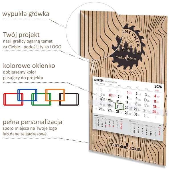 Kalendarz jednodzielny reklamowy w wersji Eko infografika Kalendarz jednodzielny Eko płaski