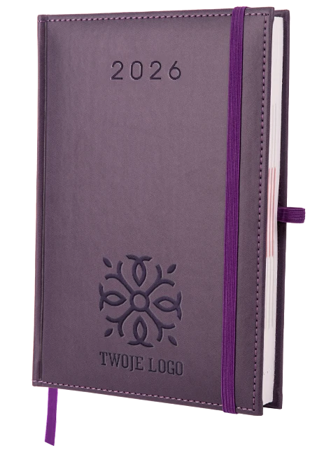 kalendarz reklamowy z gumką i obszyciem