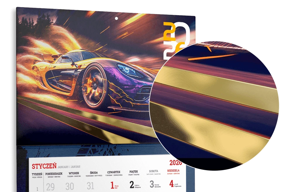 główka kalendarza trójdzielnego ze złoceniem