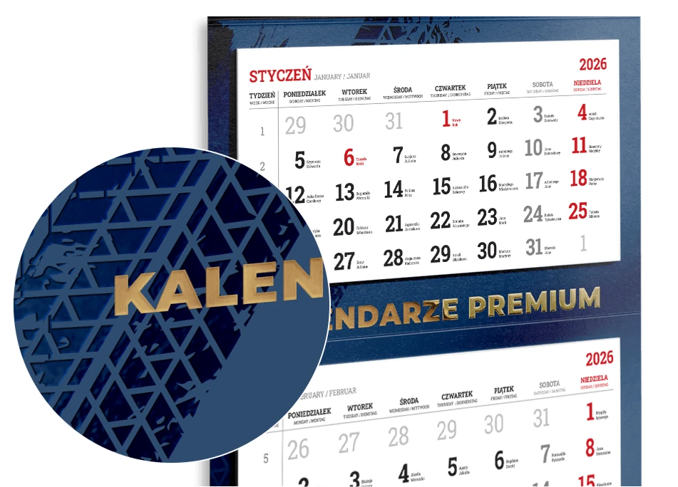 złocenie na kalendarzu trójdzielnym