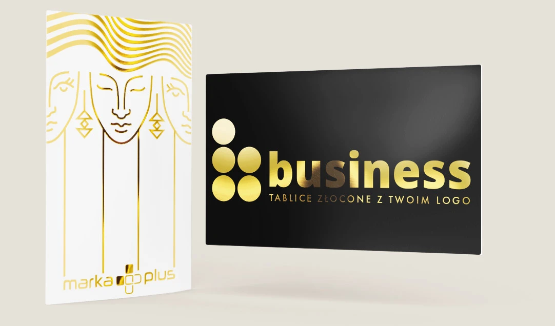 tablica reklamowa ze złoconym nadrukiem