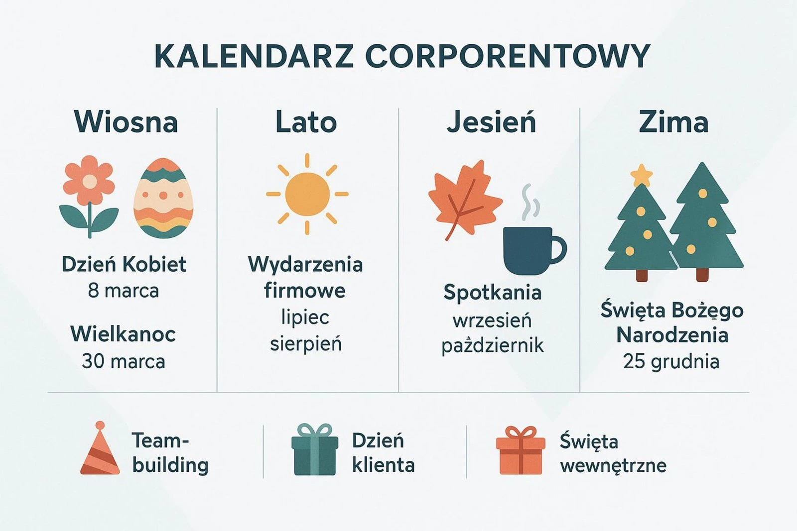 Kalendarz firmowy 2026 z uwzględnieniem świąt i wydarzeń w budżecie prezentowym.