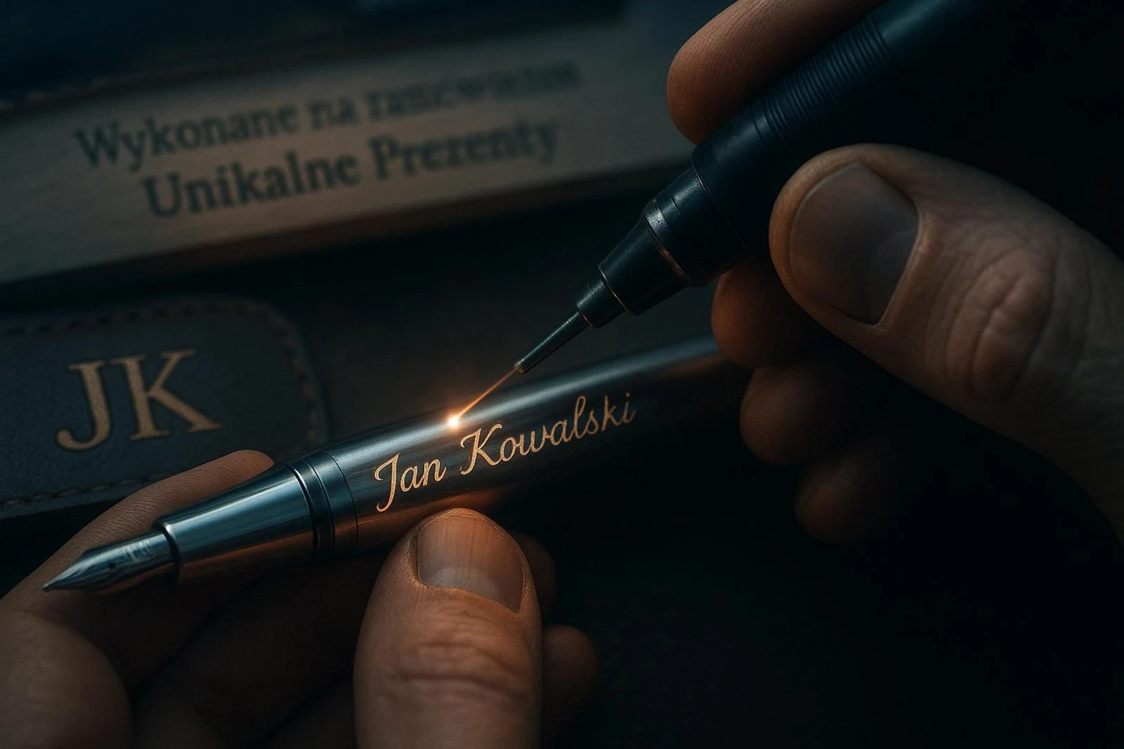 Personalizowane pióro z grawerem imienia jako elegancki prezent biznesowy dla klienta.
