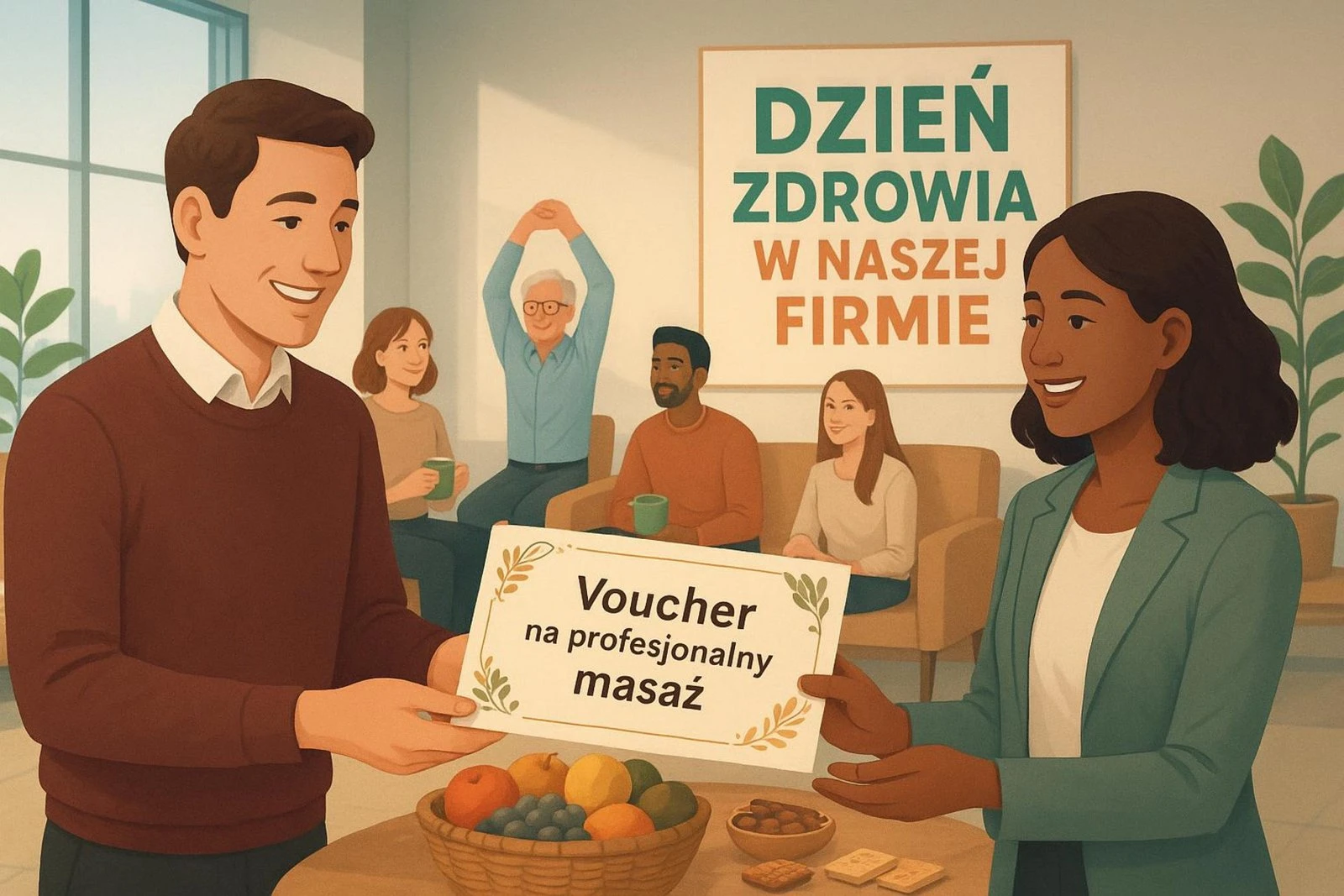 Voucher na masaż jako element budżetu prezentowego firmy wspierający wellbeing pracowników.