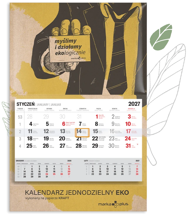 Kalendarz jednodzielny reklamowy w wersji Eko
