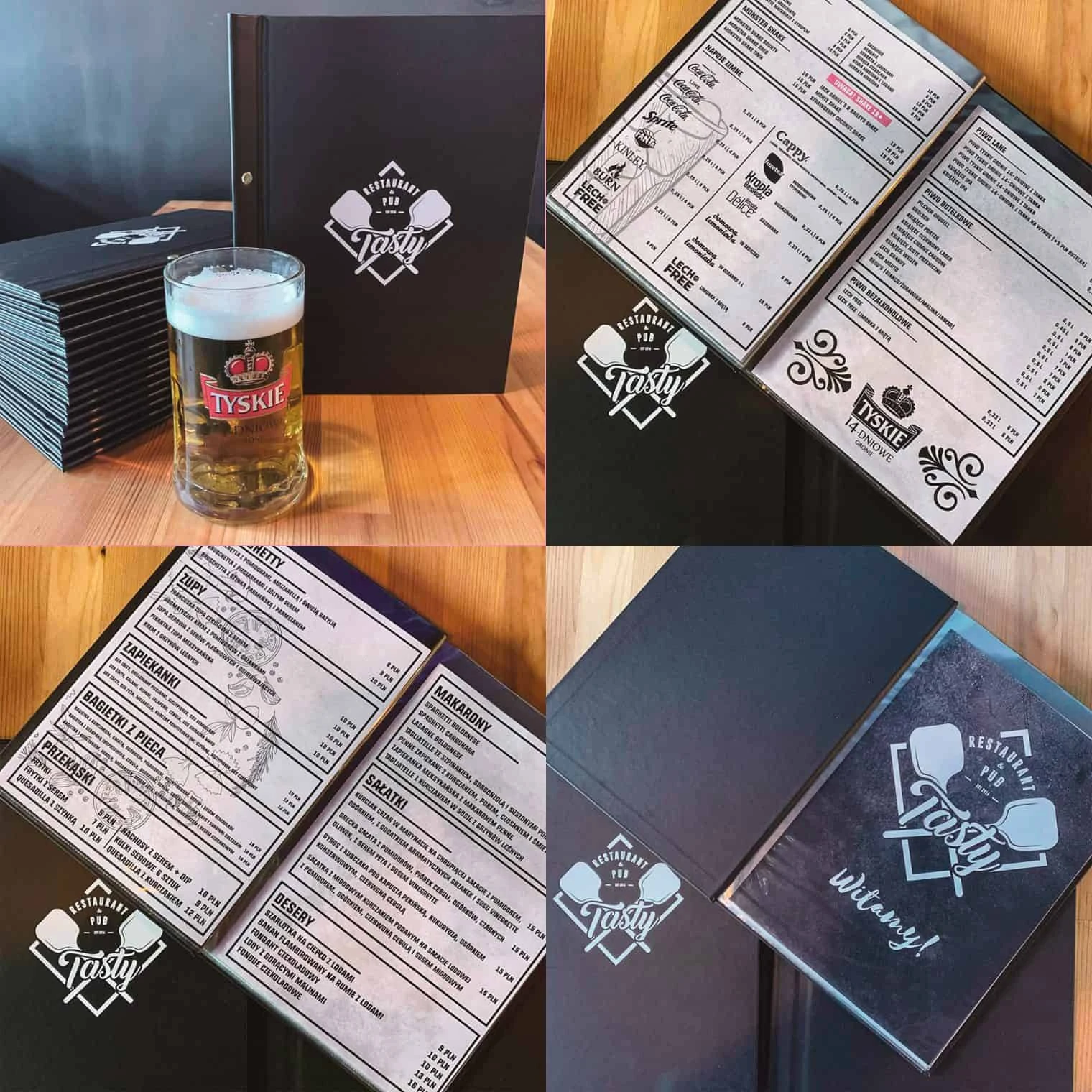 etui na karty menu z logo restauracji Tasty