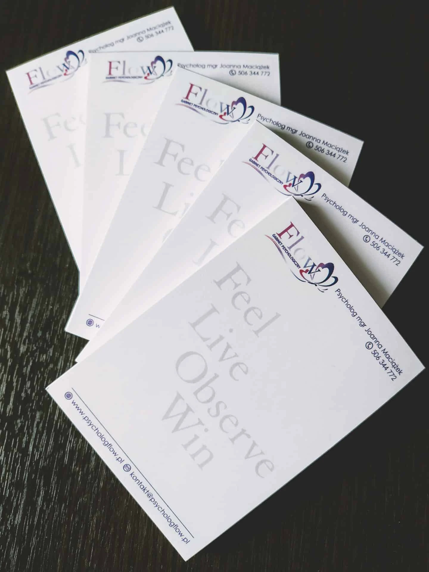 bloczki firmowe dla gabinetu psychologicznego Flow