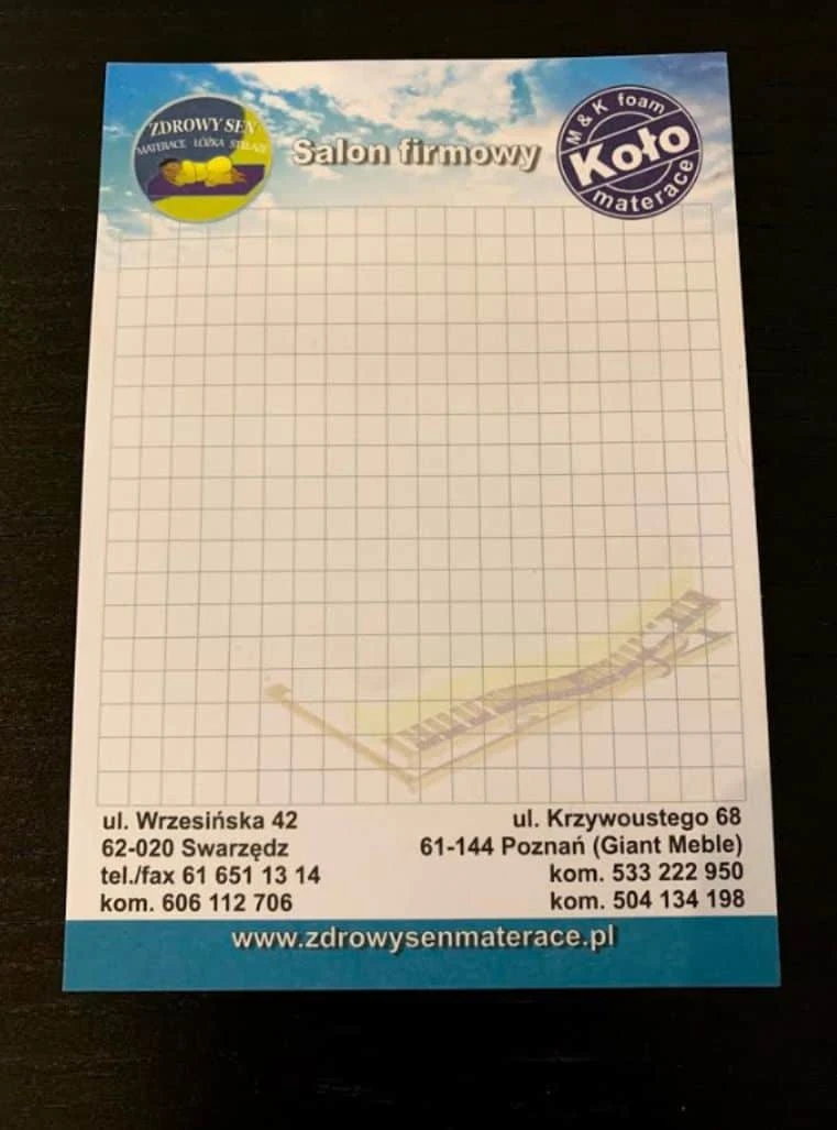 notesy klejone z nadrukiem dla firmy Zdrowy Sen