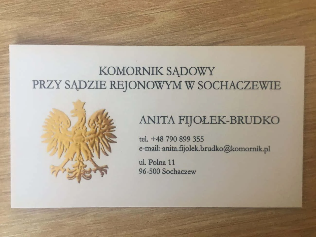 wizytówki z godłem dla komornika Sądowego w Sochaczewie
