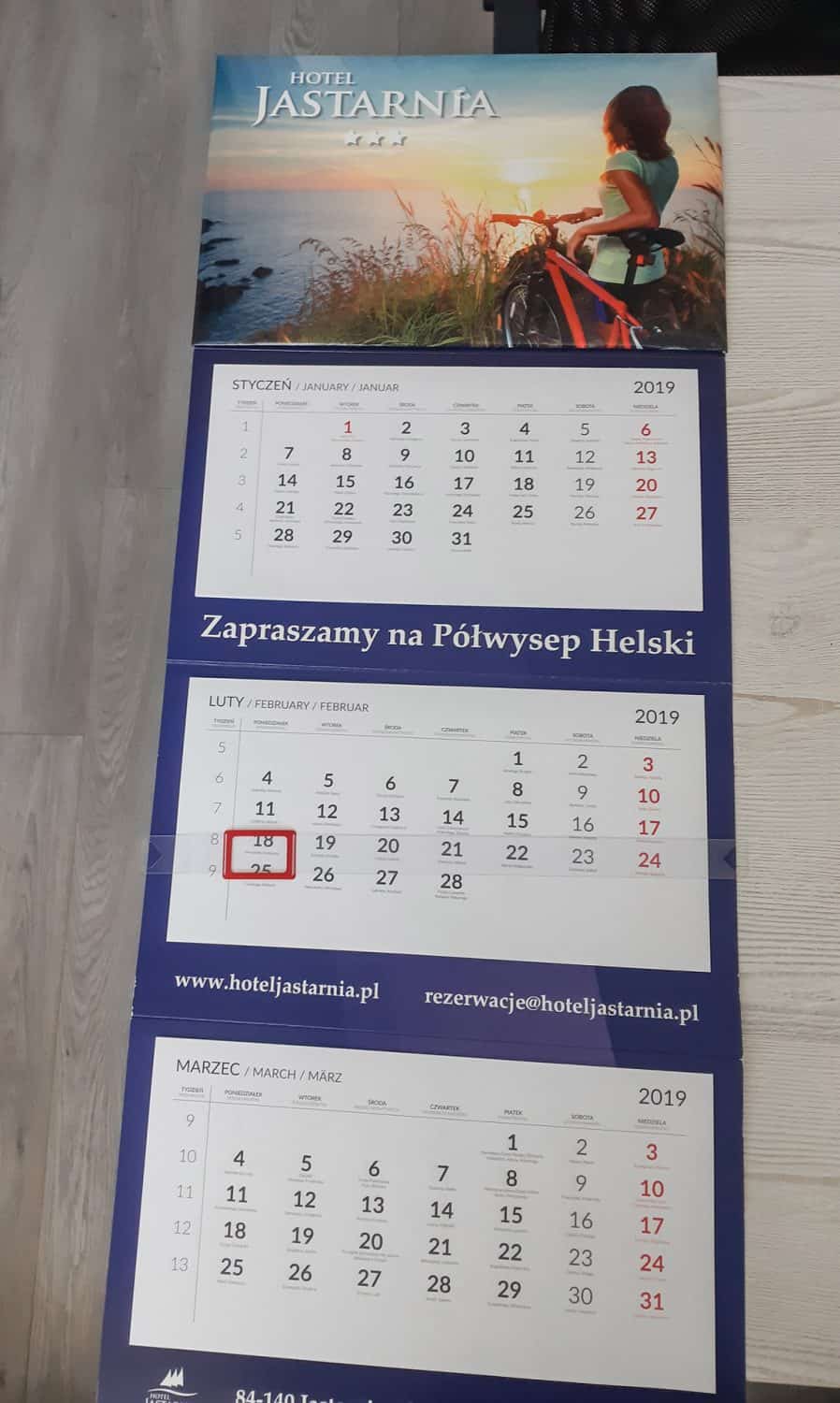 kalendarze trójdzielne z logo hotelu Jastrzębie