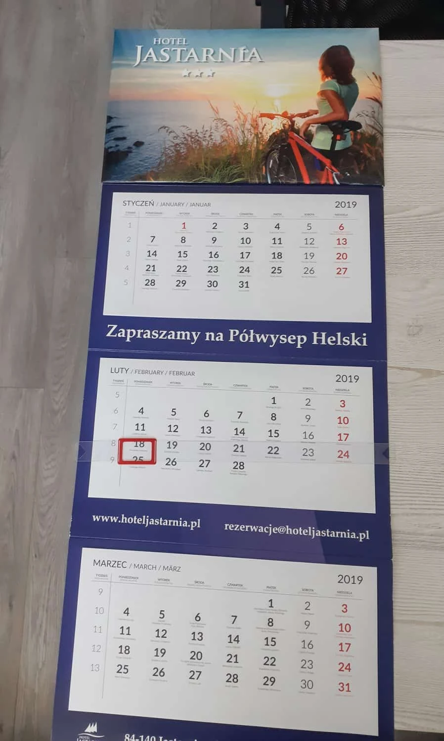 kalendarze trójdzielne z logo hotelu Jastrzębie