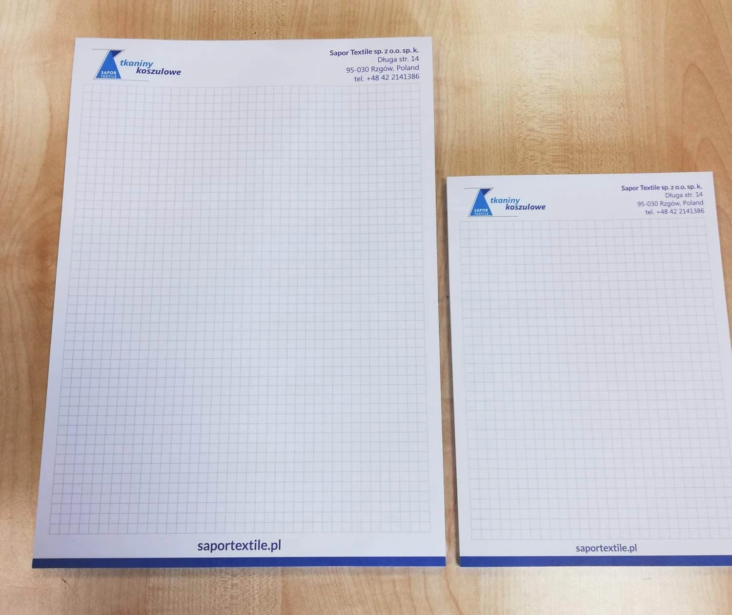 notesy reklamowe w kratkę z logo Sapor Textile