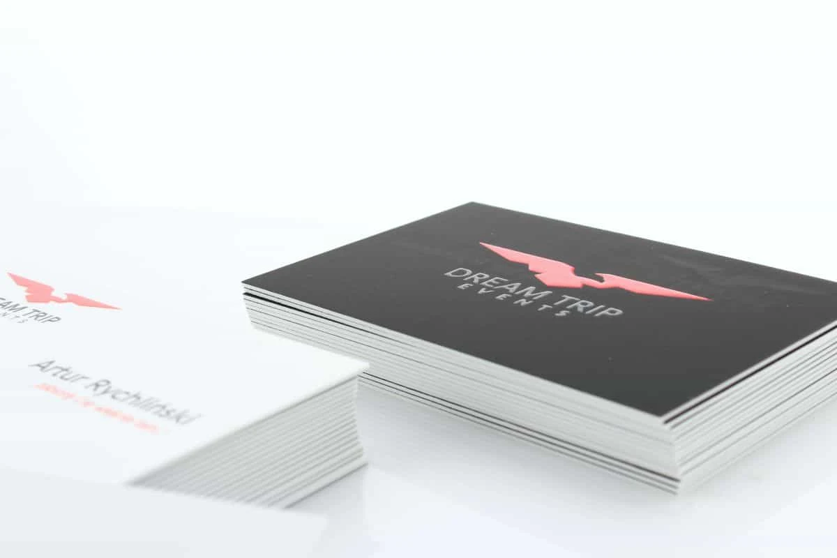realizacja na grube wizytówki dla firmy Dream Trip events