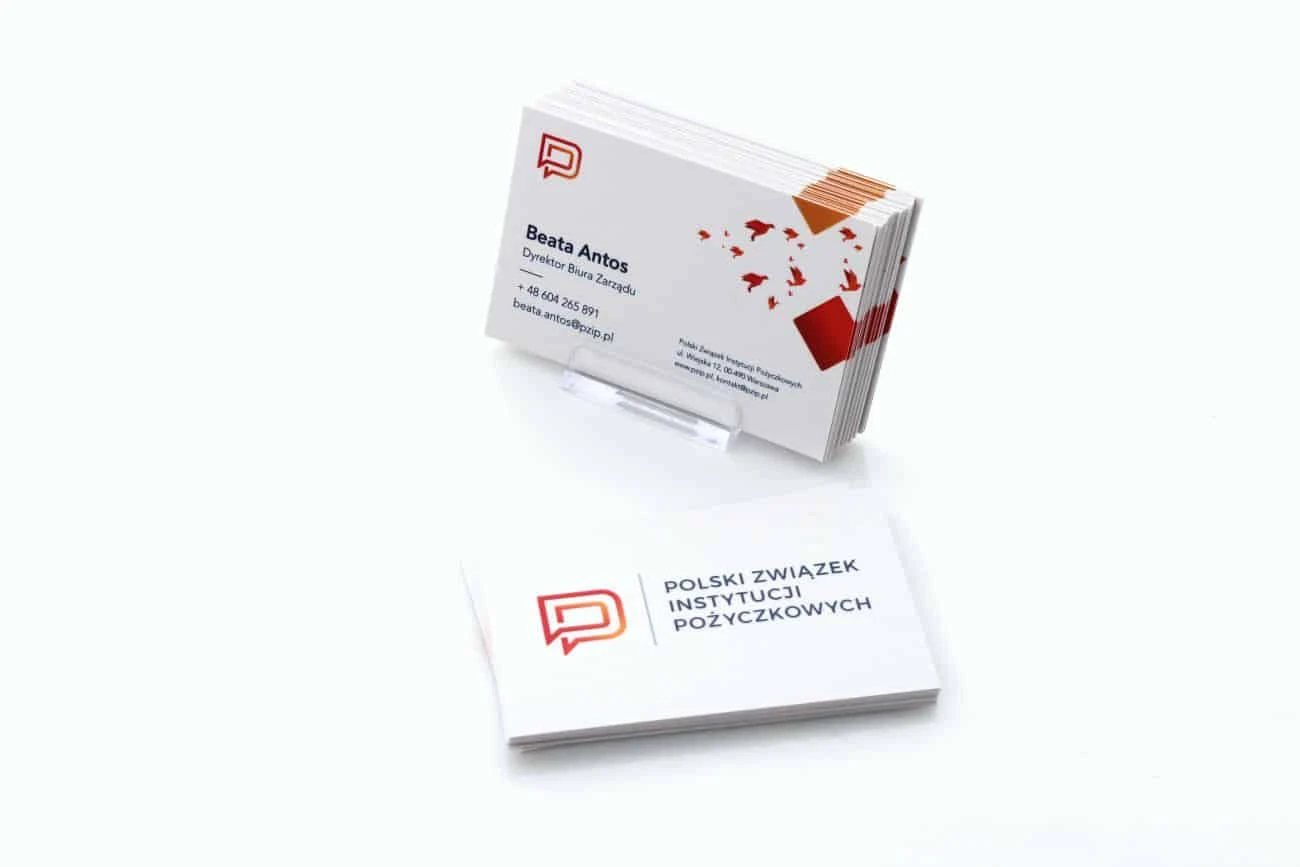 grube wizytówki z wypukłym lakierem UV dla Polski Związek Instytucji Pożyczkowych