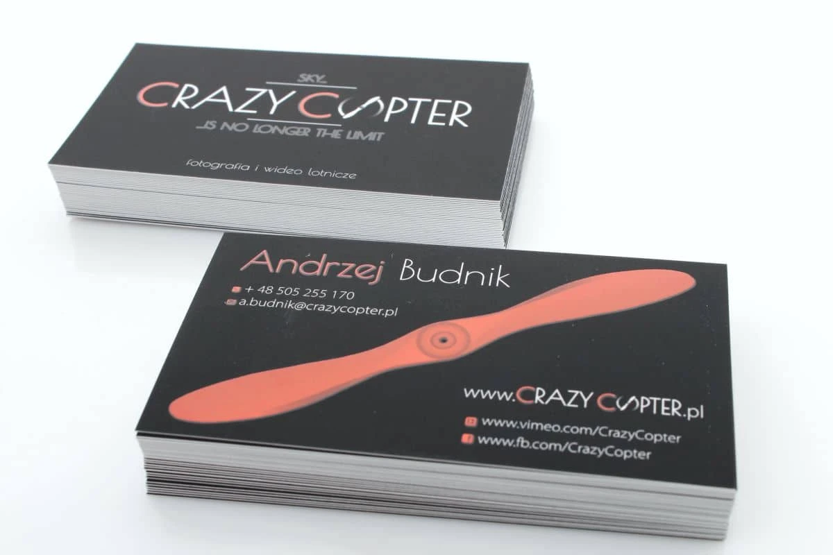 Wizytówki z lakierem UV dla Crazy Copter