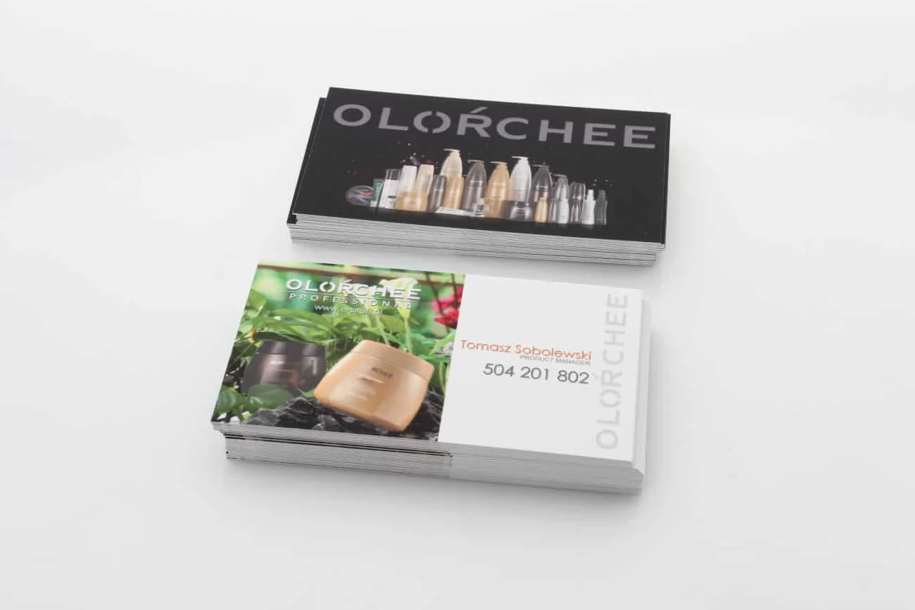 wizytówki matowe z lakierem UV dla firmy OLORCHEE