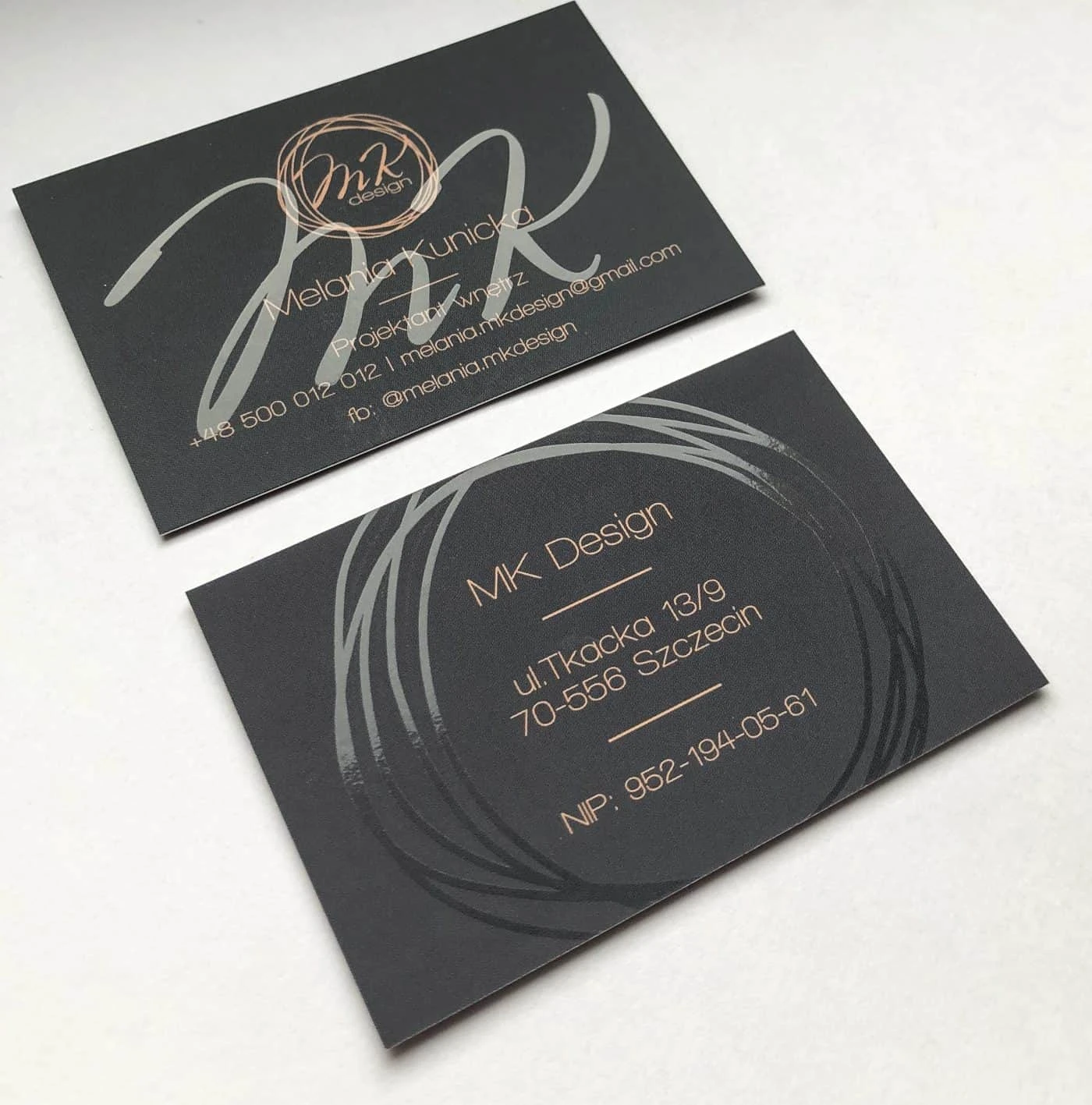 wizytówki premium z lakierem UV dla MK design