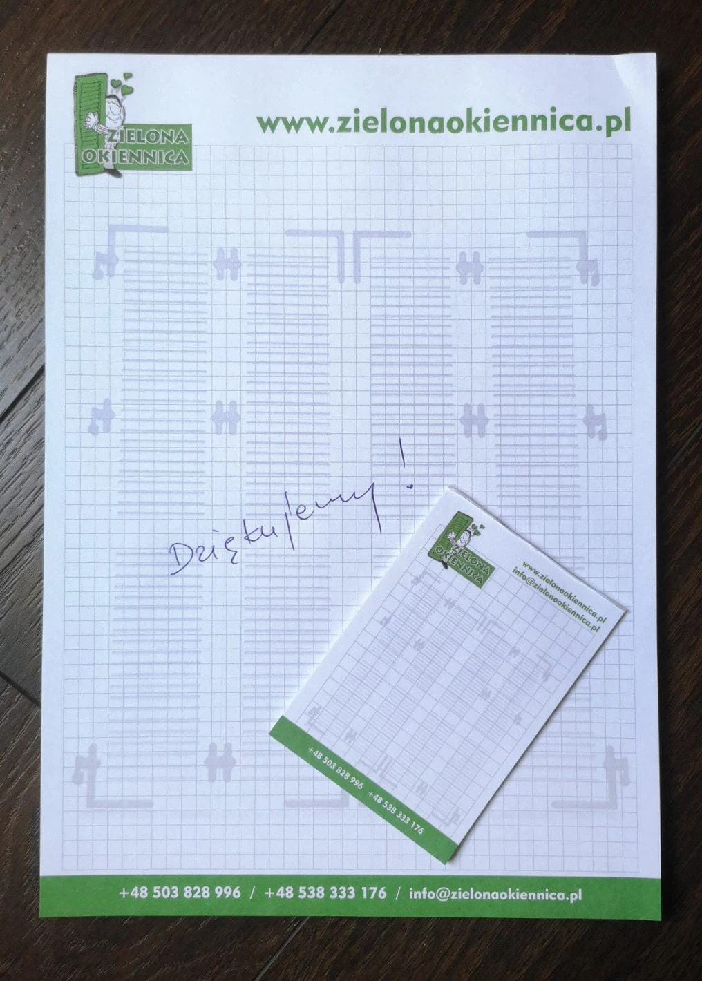 notesy firmowe z logo Zielona Okiennica